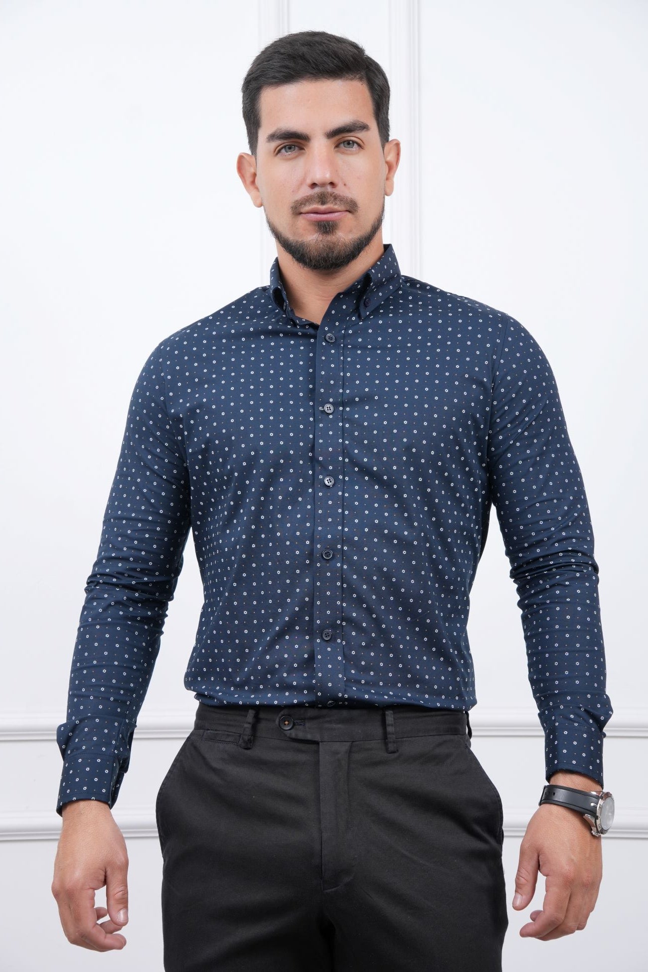 Camisa de puntos para Hombre - Manga Larga, Cuello Camisero - MEHIVIC
