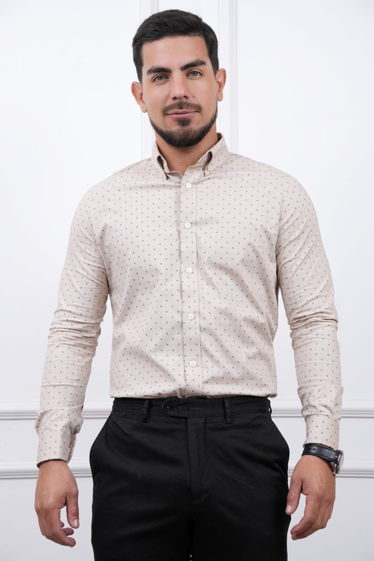 Camisa de puntos para Hombre - Manga Larga, Cuello Camisero - MEHIVIC