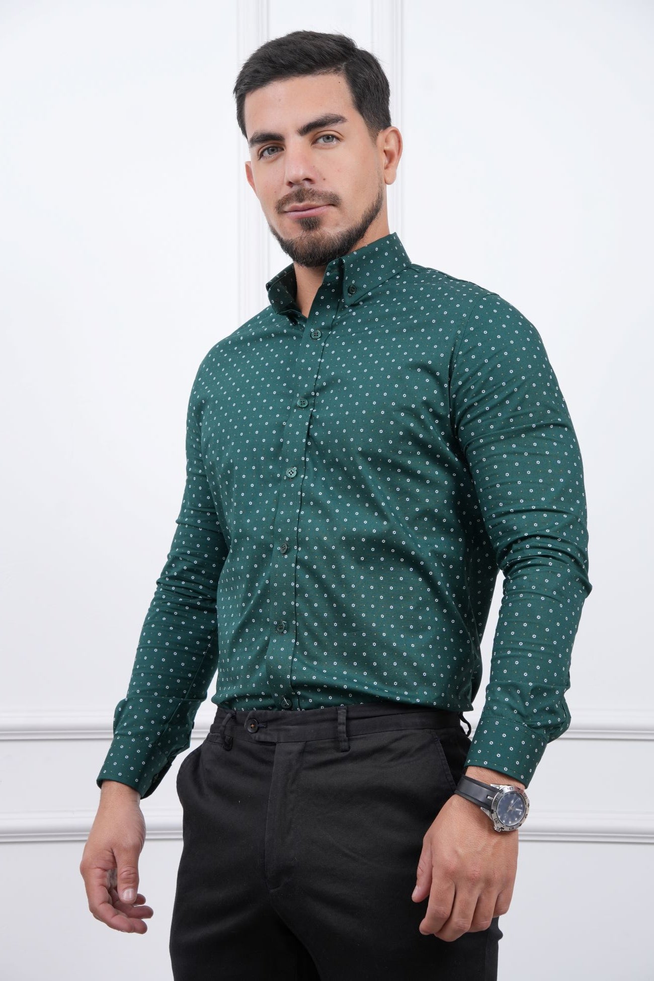 Camisa de puntos para Hombre - Manga Larga, Cuello Camisero - MEHIVIC