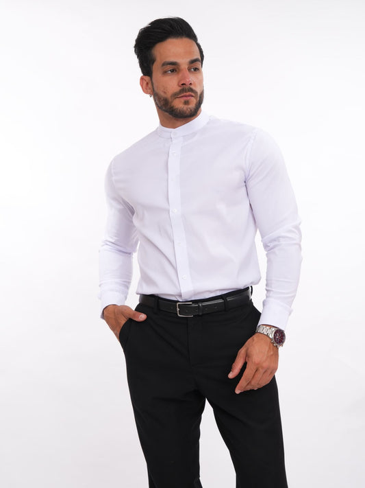 Camisa blanca slim fit de hombre con manga larga y cuello Neru – Estilo elegante MEHIVIC