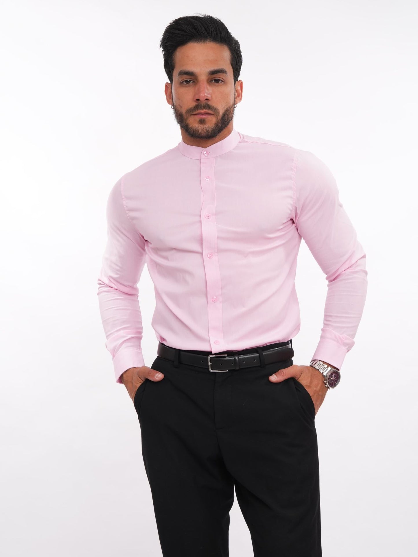 Camisa rosada slim fit para hombre, manga larga y cuello Neru – MEHIVIC