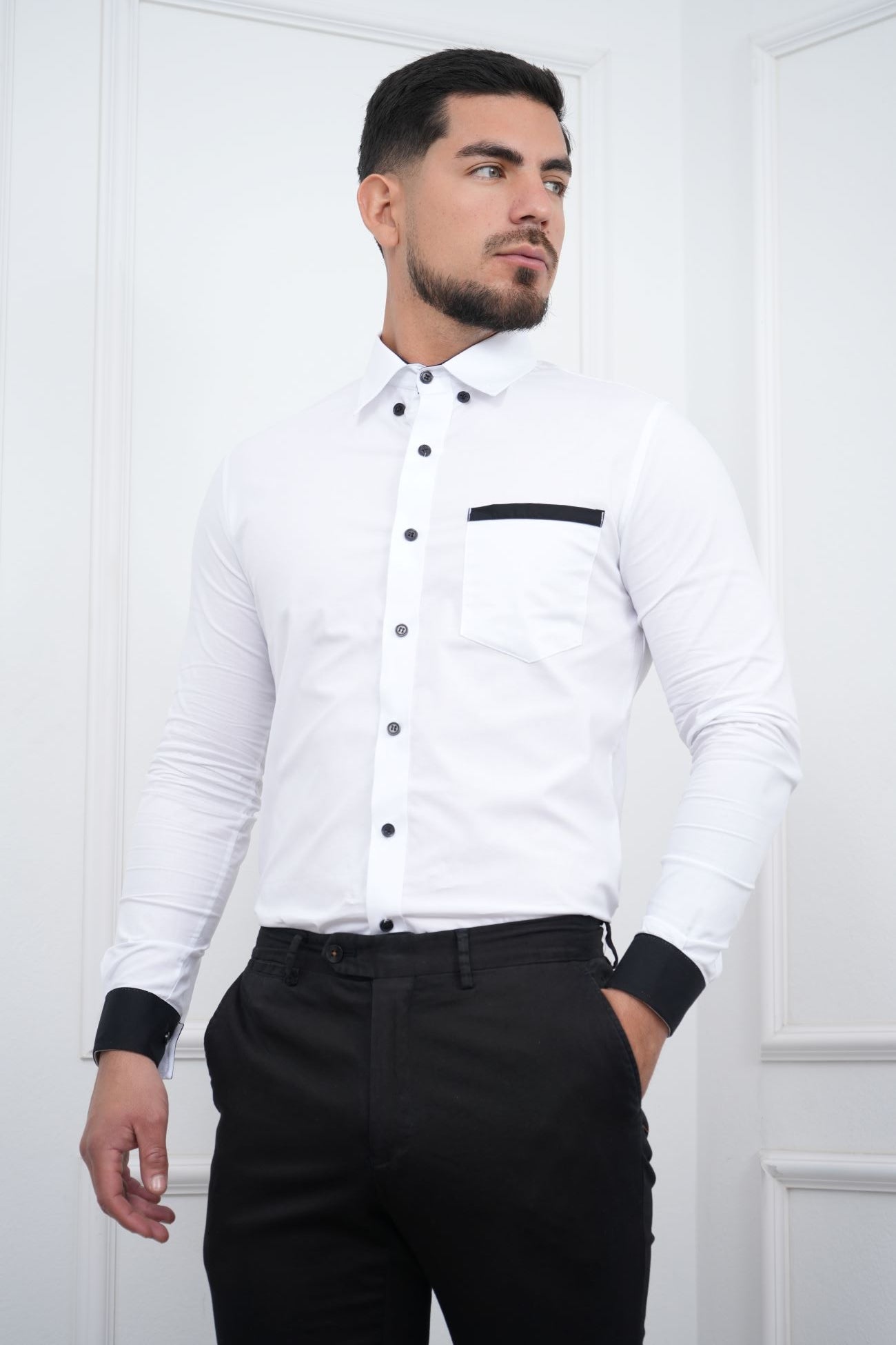 Camisa de hombre Slim Fit con bolsillo algodón premium - MEHIVIC Doble Estilo