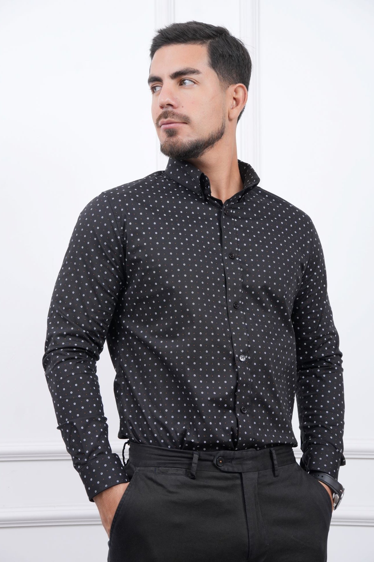 Camisa de puntos para Hombre - Manga Larga, Cuello Camisero - MEHIVIC