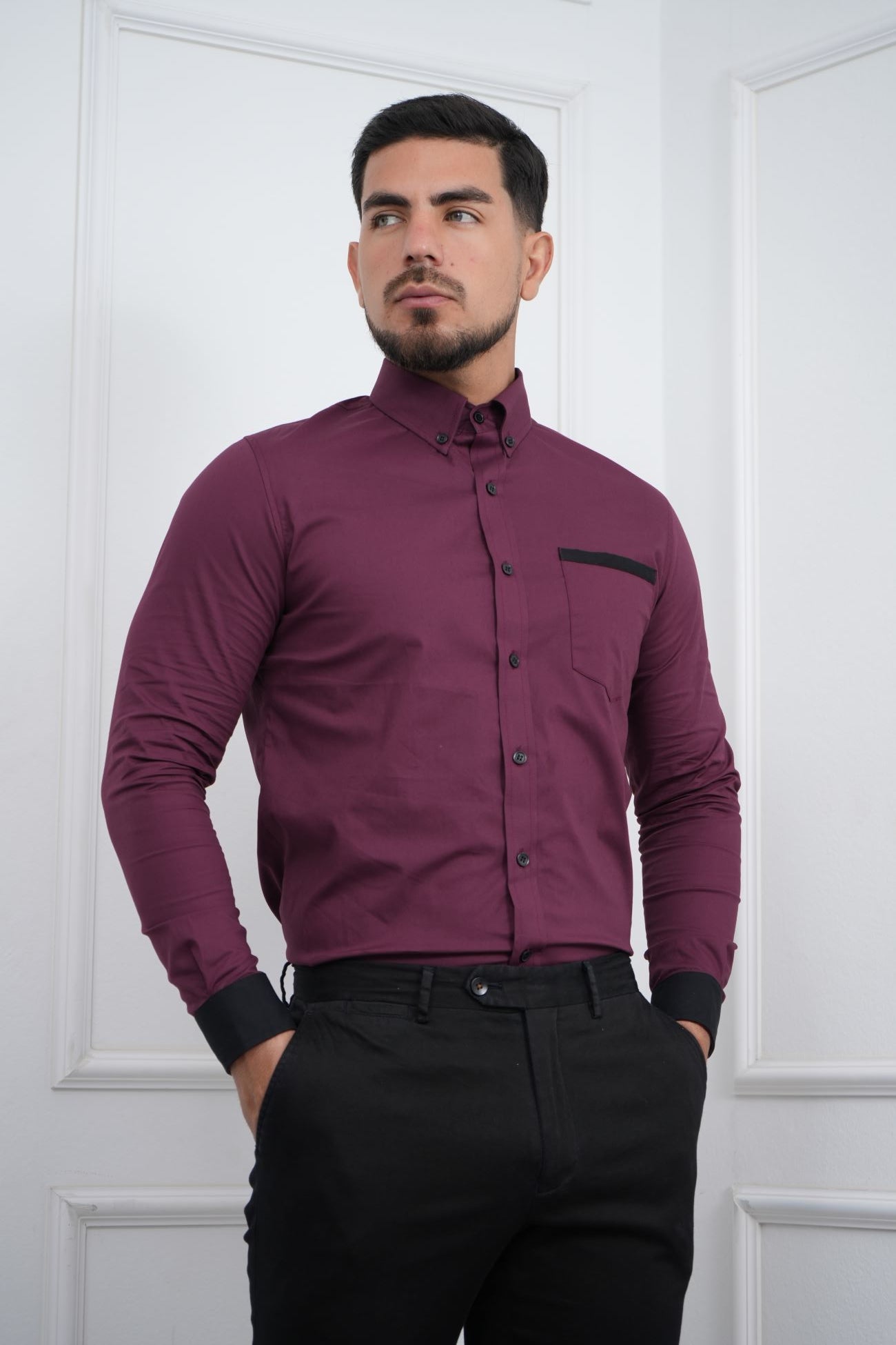 Camisa de hombre Slim Fit con bolsillo algodón premium - MEHIVIC Doble Estilo