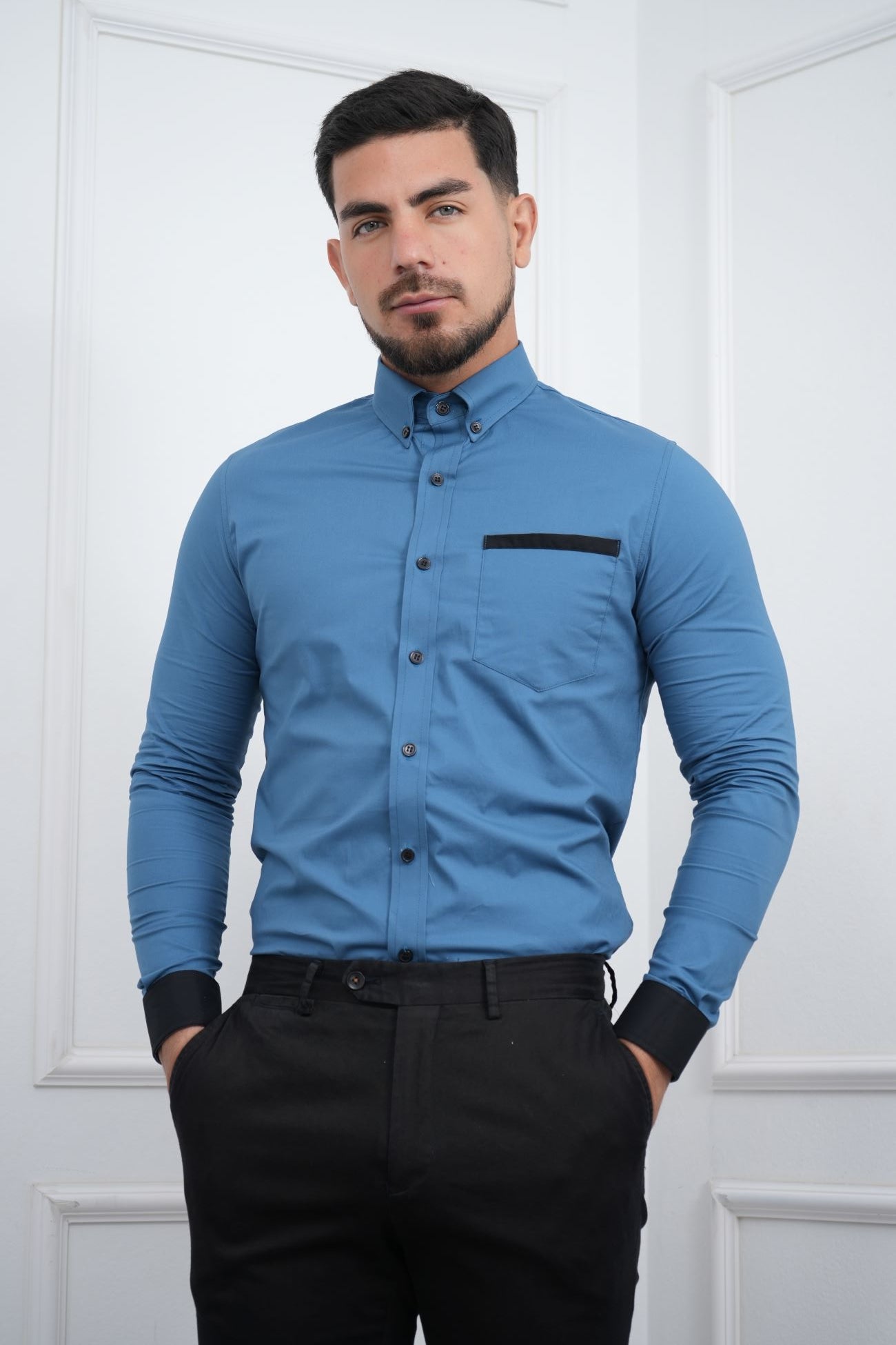Camisa de hombre Slim Fit con bolsillo algodón premium - MEHIVIC Doble Estilo