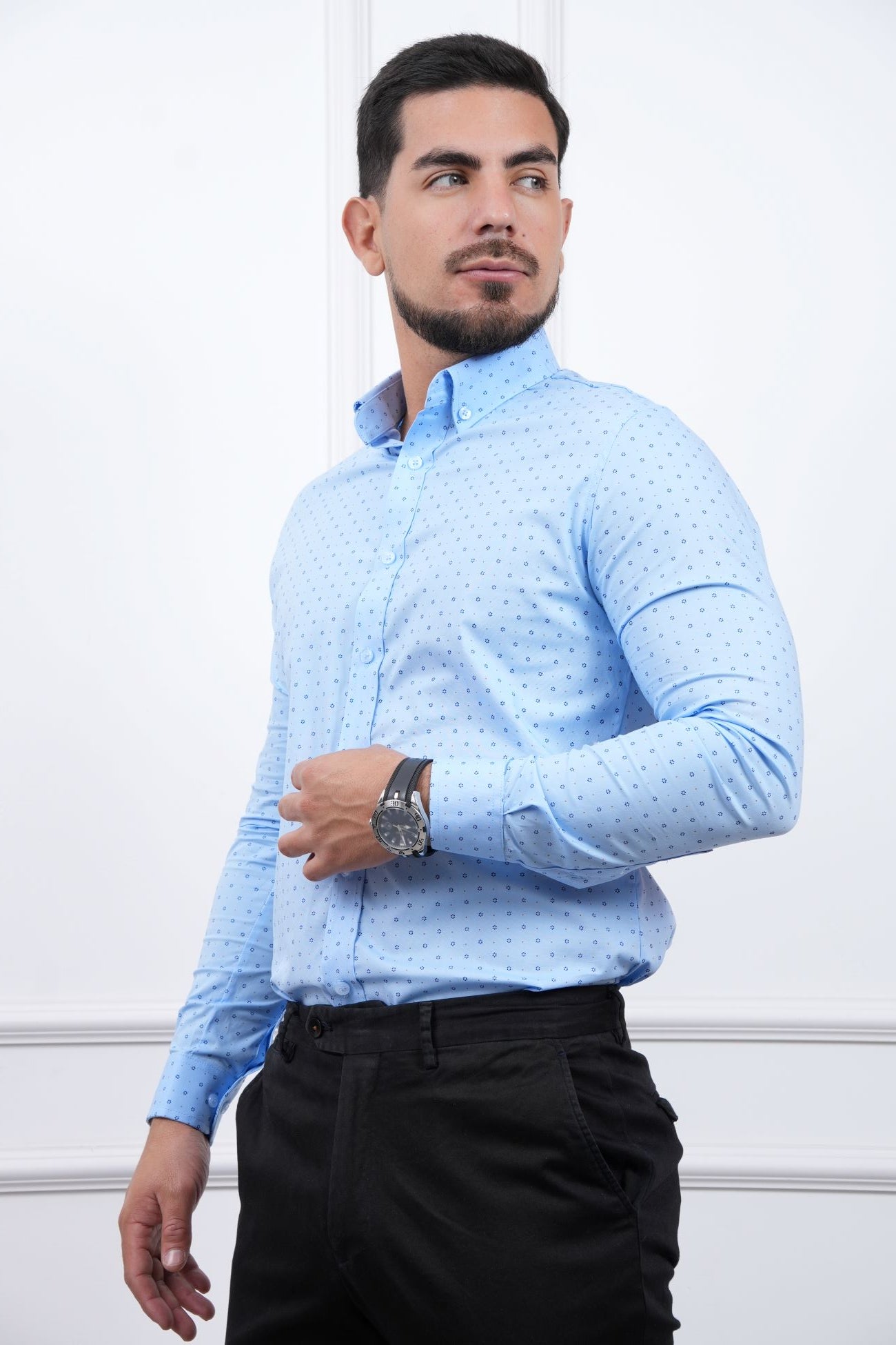 Camisa de puntos para Hombre - Manga Larga, Cuello Camisero - MEHIVIC