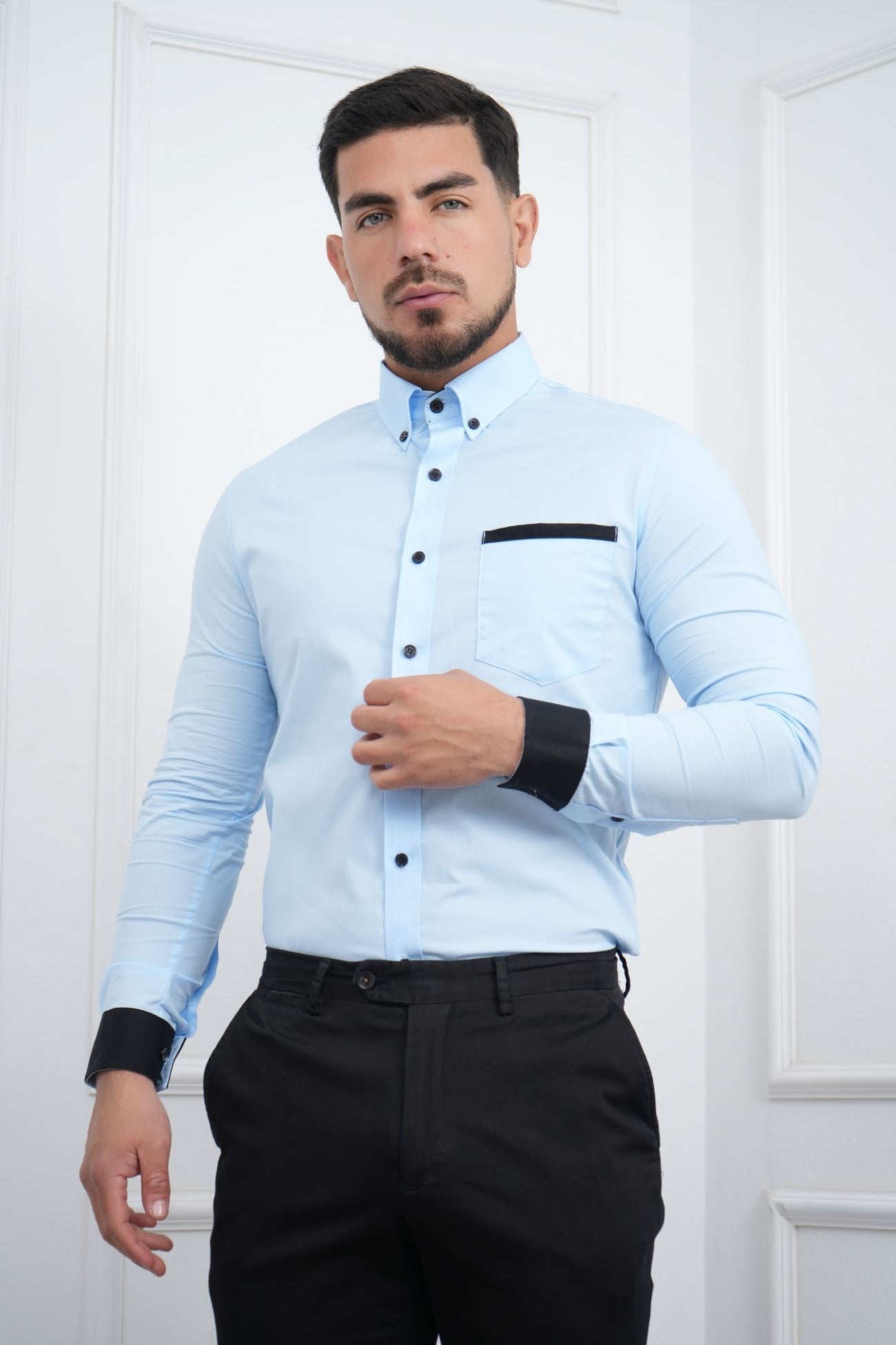 Camisa de hombre Slim Fit con bolsillo algodón premium - MEHIVIC Doble Estilo