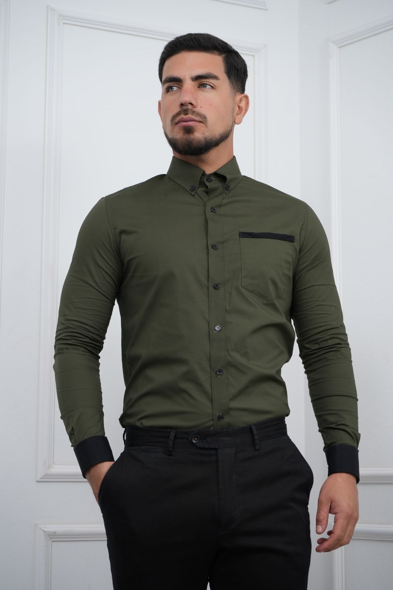Camisa de hombre Slim Fit con bolsillo algodón premium - MEHIVIC Doble Estilo