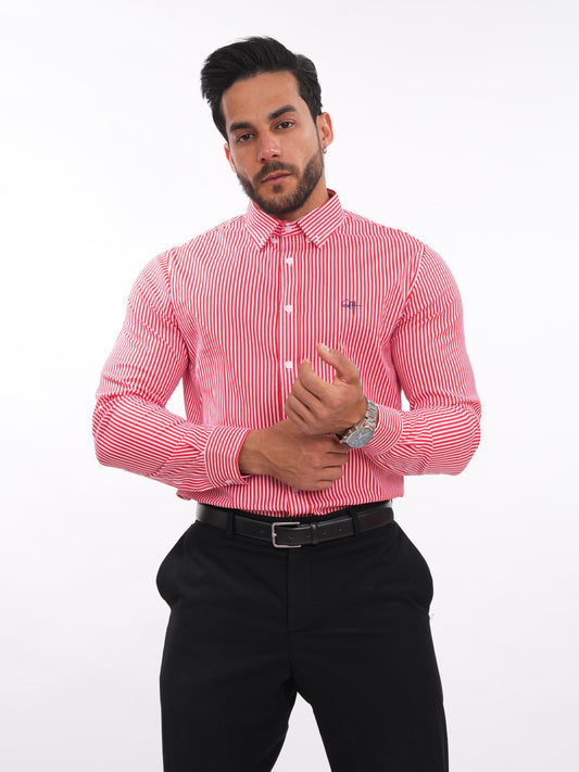 amisa de rayas rojas para hombre, slim fit con manga larga y cuello camisero – MEHIVIC Perú