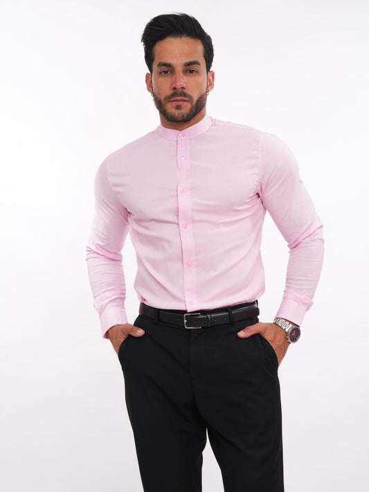 Camisa rosada slim fit para hombre, manga larga y cuello Neru – MEHIVIC